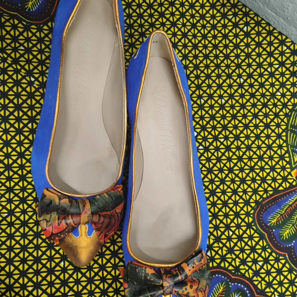 NEW Green Handmade Flats Afro Bow Women’s Shoes Size 6 - 9.5